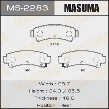 Колодки тормозные MASUMA MS2283 NISSAN PRESEA 1990-1995, NISSAN PULSAR 1990-2000, NISSAN SUNNY 1990-