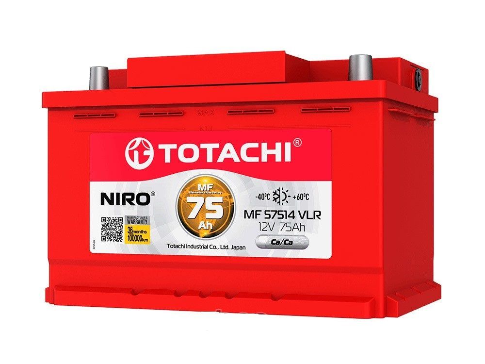 Аккумуляторная батарея TOTACHI NIRO MF 57514 VLR 75 А/ч полярность обратная 0 (JIS L)