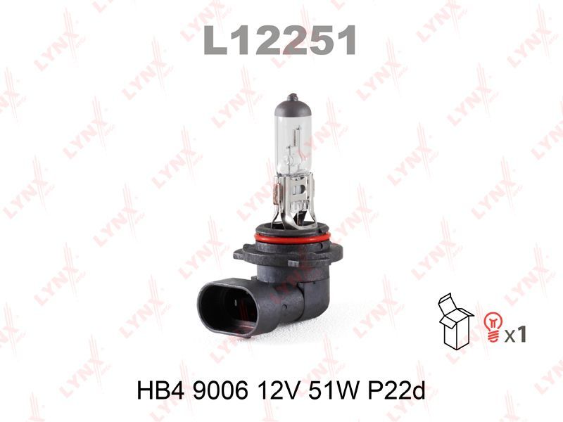 Лампа накаливания LYNXAUTO L12251 HB4 9006 12V (51W) P22D