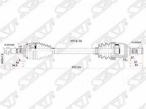 Привод SAT HY514 LH HYUNDAI SOLARIS / KIA RIO 10-(без ротора ABS)
