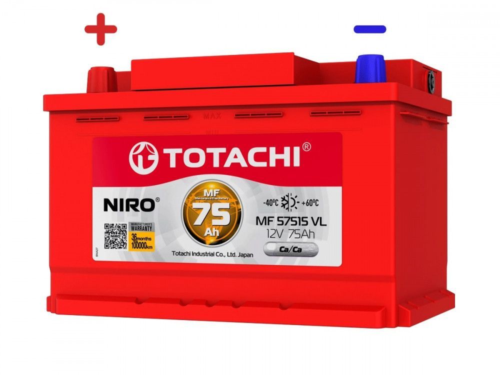 Аккумуляторная батарея TOTACHI NIRO MF 57515 VL 75 А/ч полярность прямая 1 (JIS R)