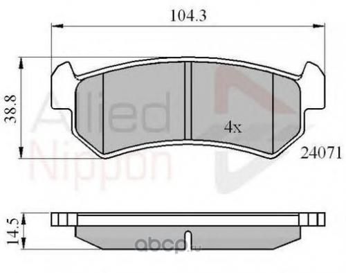 Колодки тормозные ALLIED NIPPON ADB01191 DAEWOO, ALFA, ROMEO, CHEVROLET EXCELLE 1.6 03 LACETTI Fa