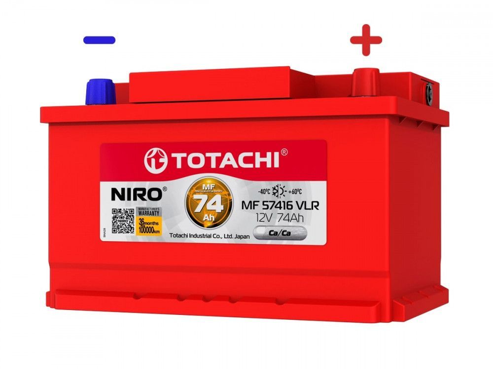 Аккумуляторная батарея TOTACHI NIRO MF 57416 VLR LB 74 А/ч низкий корпус LB, полярн. обрат 0 (JIS L)