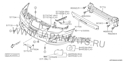 Бампер передний SUBARU 57704FE080 SUBARU IMPREZA GG 2004-2005 (слеза)