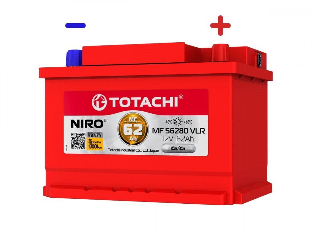 Аккумуляторная батарея TOTACHI NIRO MF 56280 VLR LB 62 А/ч низкий корпус LB, поляр обрат 0 (JIS L)