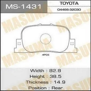 Колодки тормозные MASUMA MS1431 LEXUS ES300 1999-2001, TOYOTA: CALDINA 2002-2007, CAMRY GRACI