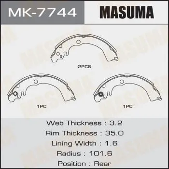 Колодки тормозные MASUMA MK7744 SUBARU IMPREZA GC1 1992-2000, GC2 1996-2000, GF4 1993-1996, GF6 1992