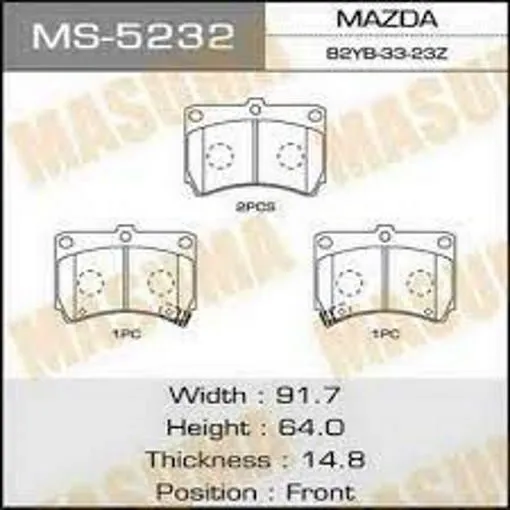 Колодки тормозные MASUMA MS5232 KIA RIO 2000-2002, MAZDA DEMIO 1996-2002, MAZDA FAMILIA 1989- 1999,
