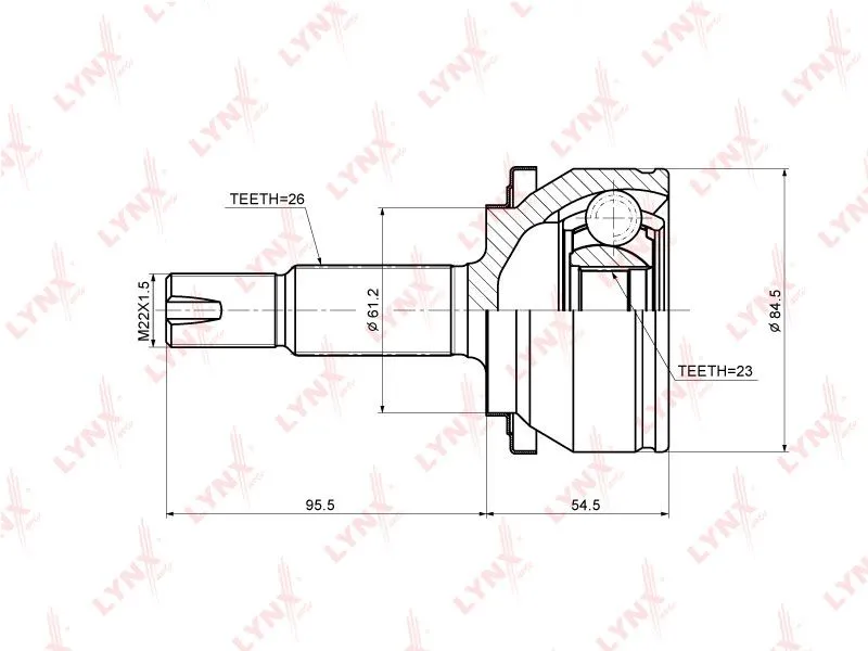 Шрус наружный к-кт 147.65mm 26x23\toyota auris 1.3-1.8 1.4d 07> lynxauto co-3707