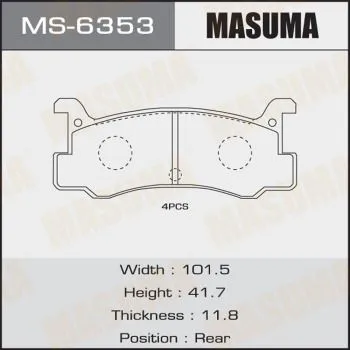 Колодки тормозные MASUMA MS6353 DATSUN CHARADE 1993-2000, DATSUN MIRA 1994-1998, MAZDA FAMILIA 1989-