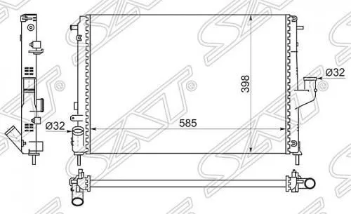 Радиатор охлаждения SAT RN0002082 RENAULT, LADA LOGAN, DUSTER, LARGUS 2007-2012 (с кондиционером)