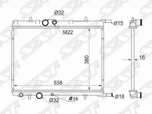 Радиатор охлаждения SAT PG0001 PEUGEOT 206, 307 1998-2007