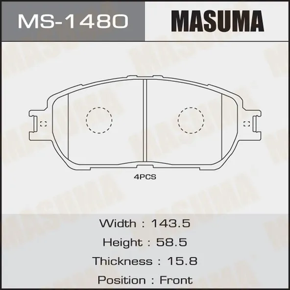 Колодки тормозные MASUMA MS1480 LEXUS ES330 2003-2006, TOYOTA CALDINA 2002-2007, TOYOTA CAMRY 2004-2