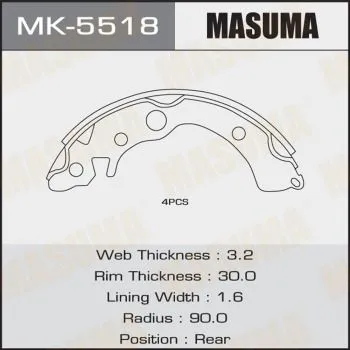 Колодки тормозные MASUMA MK5518 HONDA CIVIC 1995-1997, HONDA CIVIC FERIO 1995-1997, HONDA CR-X DELS