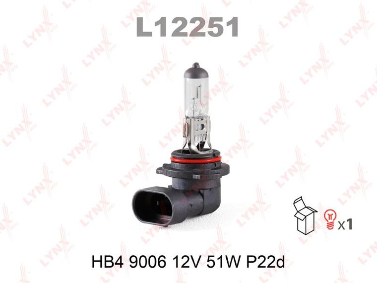 Лампа накаливания LYNXAUTO L12251 HB4 9006 12V (51W) P22D