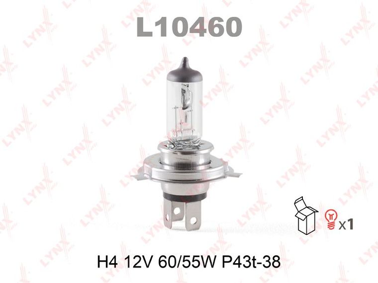Лампа накаливания LYNXAUTO L10460 H4 12V (60/55W) P43T-38